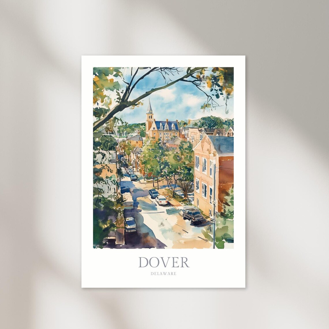 Dover Delaware Watercolor Historic Street Scene Cityscape Poster