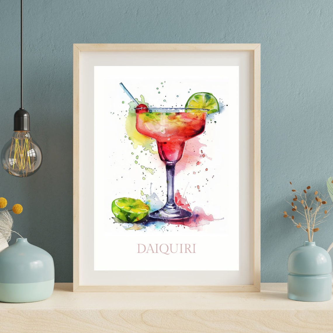 Daiquiri Cocktail Watercolor Lime Cherry Bar Kitchen Decor Poster - Image 3