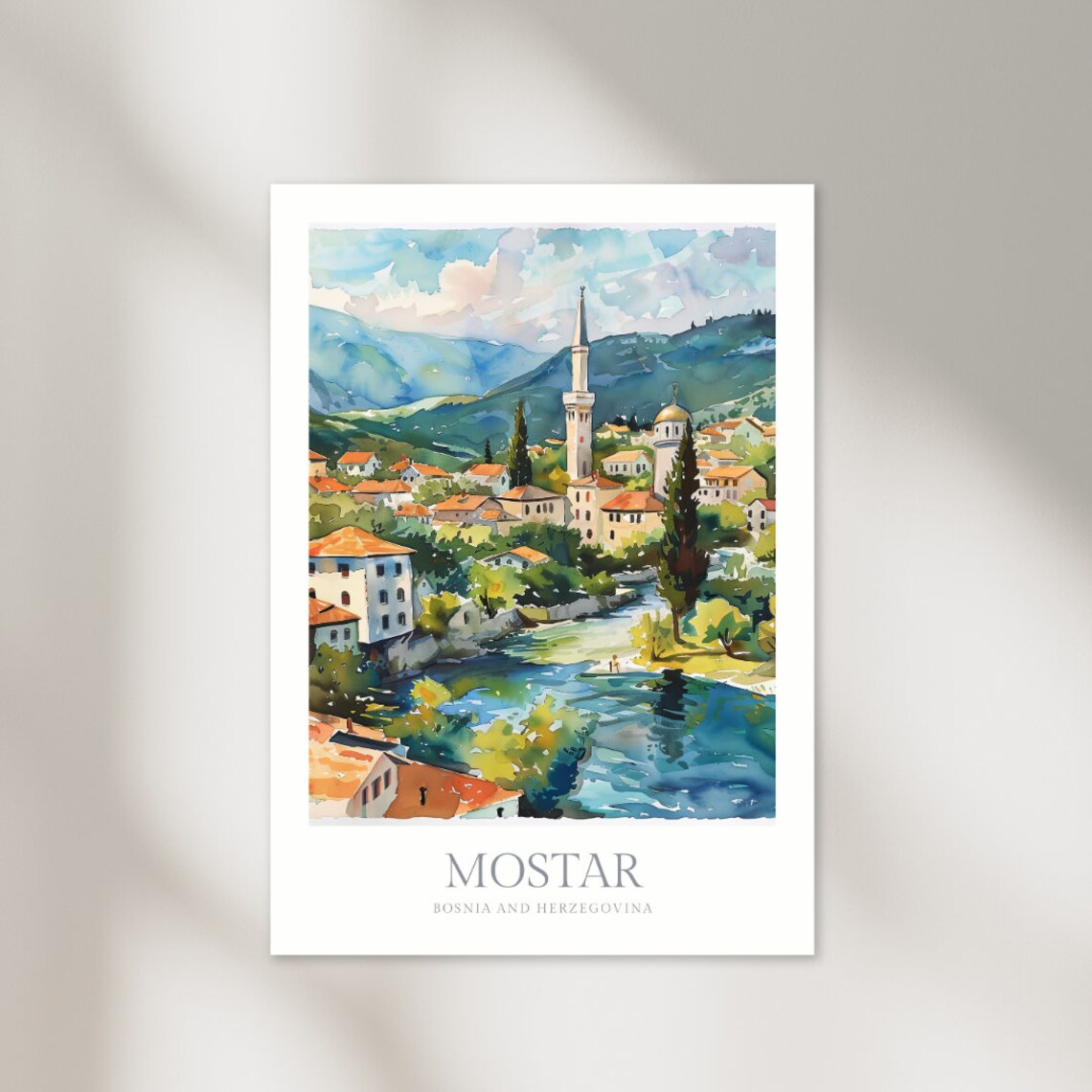 Mostar Bosnia And Herzegovina Watercolor Poster Mostar Wall Art Home Decor Bosnia And Herzegovina Poster