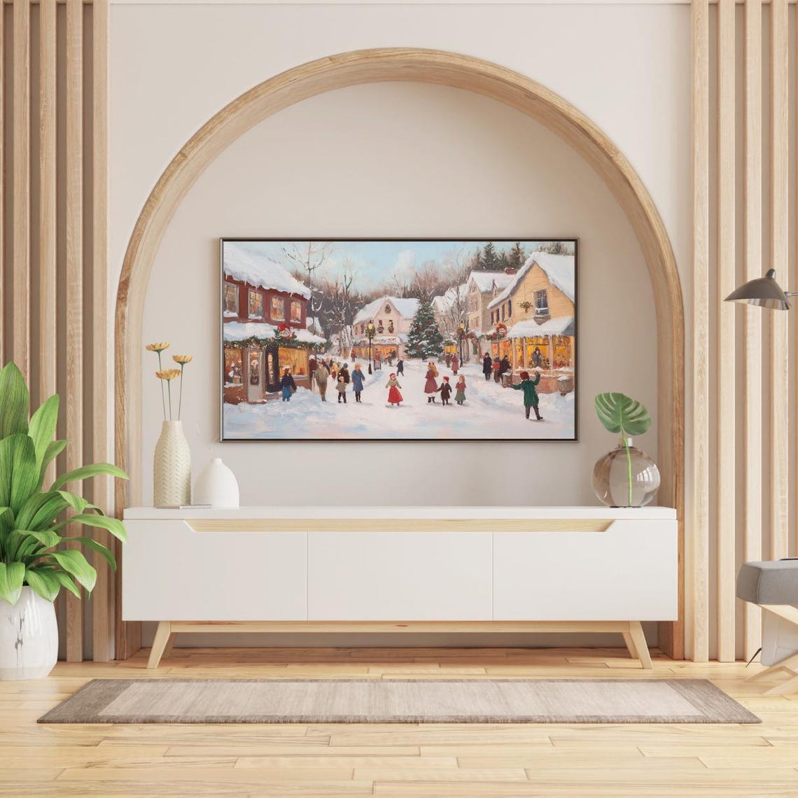 Snowy Village Frame Tv Art Cozy Vintage Christmas Landscape Tv Art Oil Painting Christmas Cottagecore Decor Winter Holiday Frame Tv - Image 2