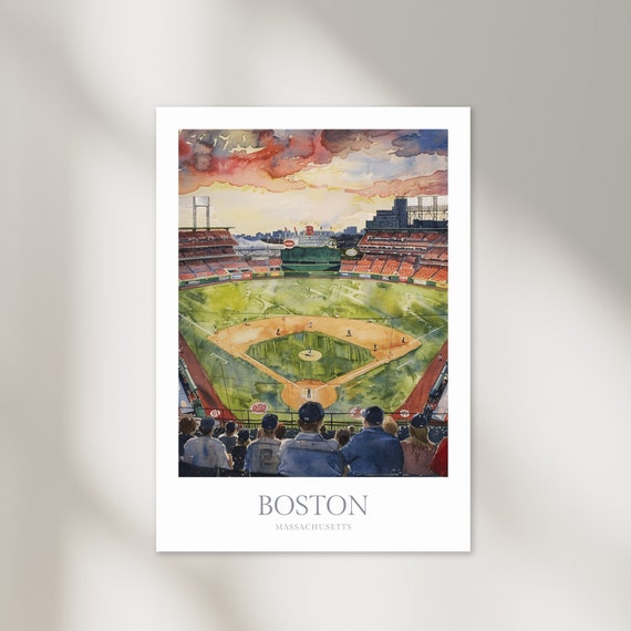 Boston Massachusetts Watercolor Poster, Baseball Stadium