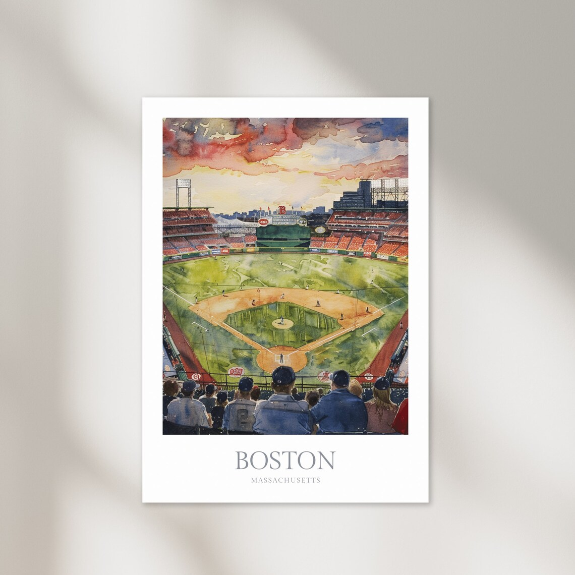 Boston Massachusetts Watercolor Poster, Baseball Stadium