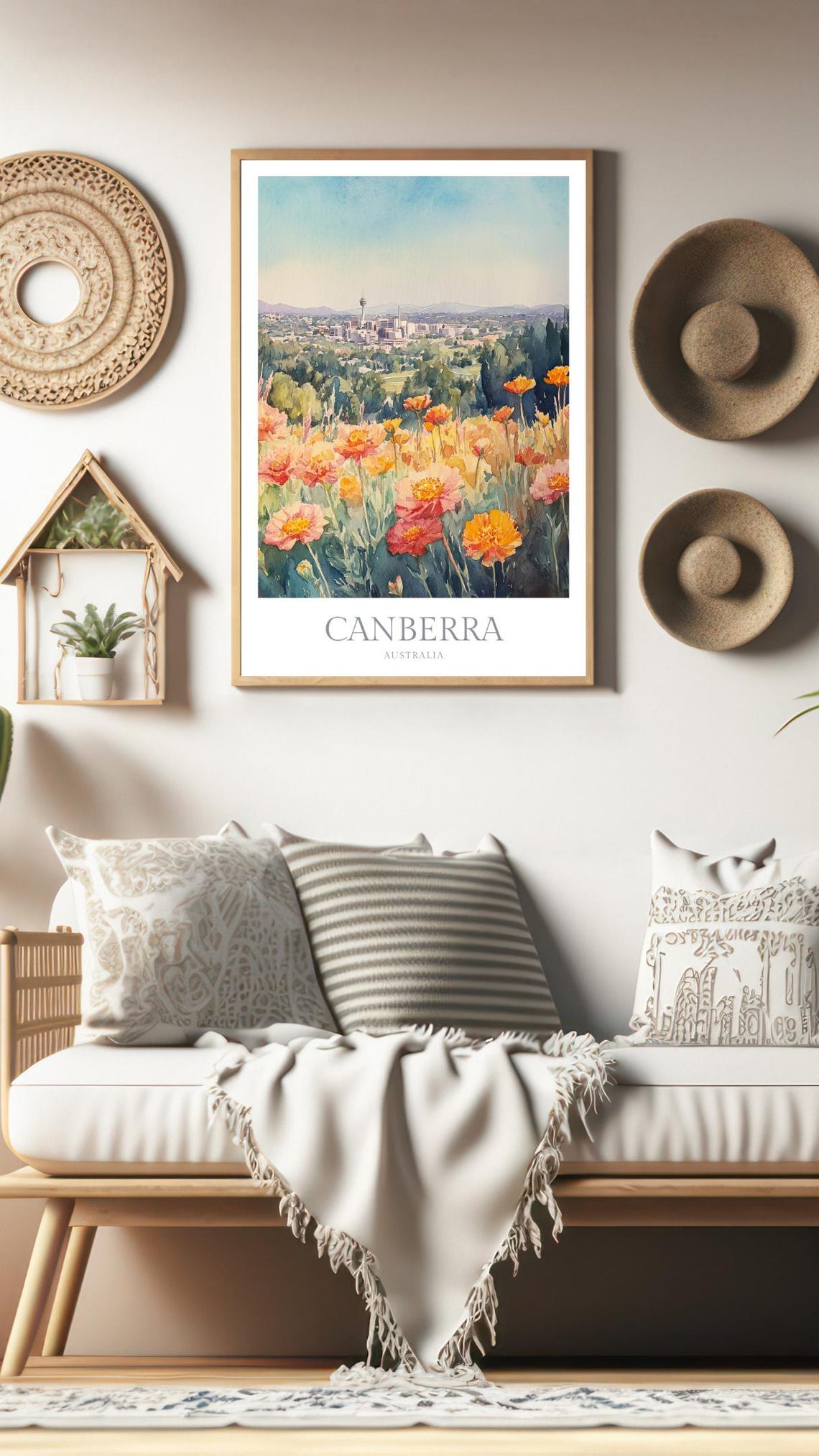 Canberra Australia City Skyline Wildflower Meadow Watercolor Poster - Image 3