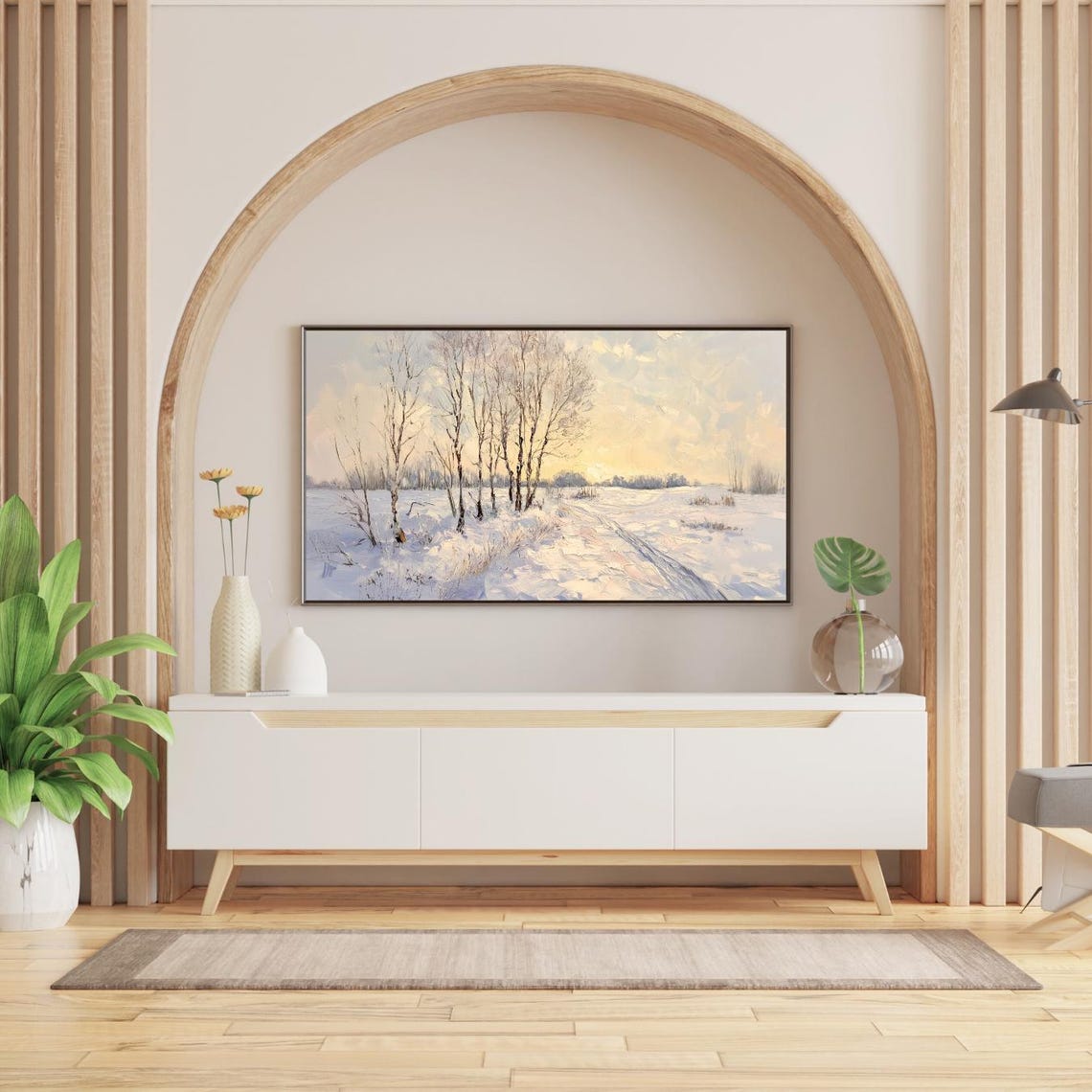 Winter Birch Forest Snowy Sunset Landscape Frame TV Art Poster