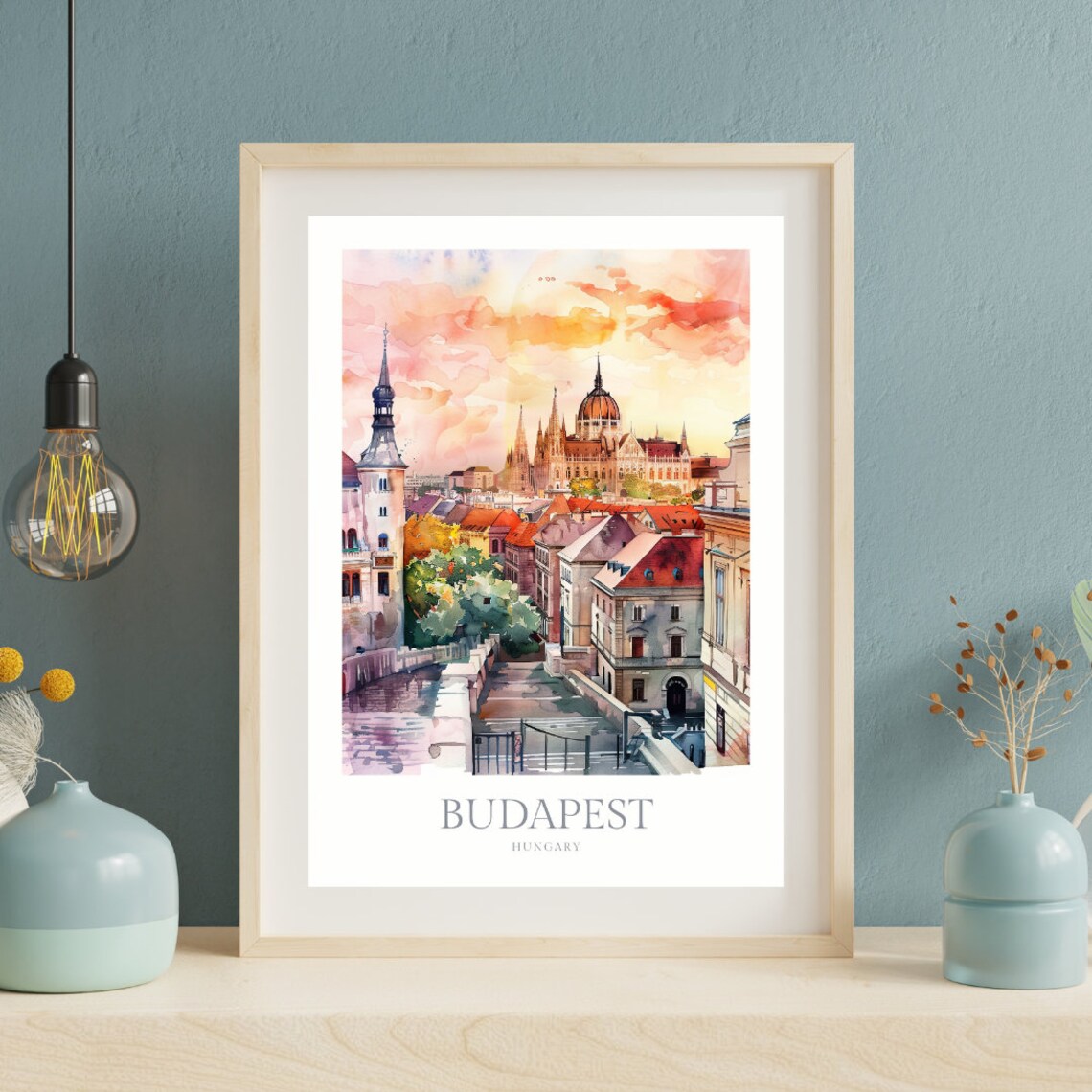 Budapest Hungary Watercolor Travel Poster, City View - Image 2