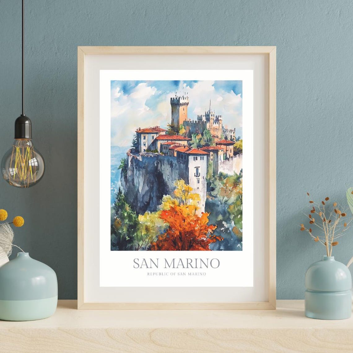 San Marino Medieval Hilltop Fortress Watercolor Travel Poster - Image 2