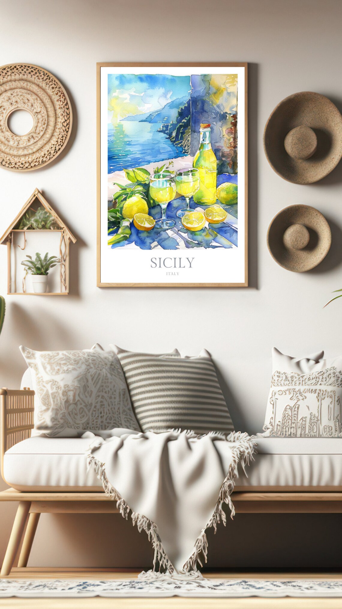 Sicily Italy Watercolor Travel Poster, Limoncello - Image 2