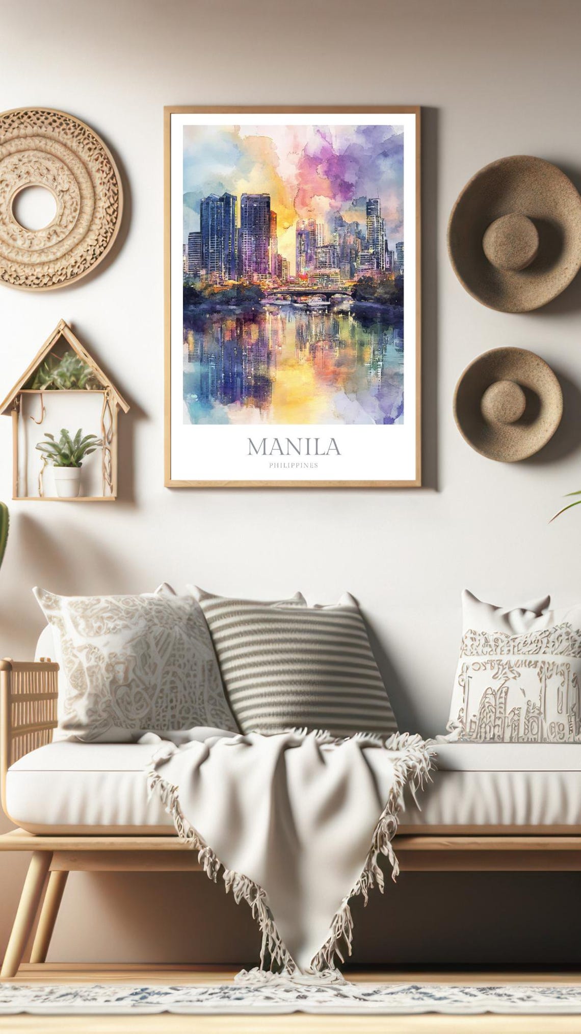 Manila Philippines Sunset Skyline Watercolor Cityscape Poster - Image 3