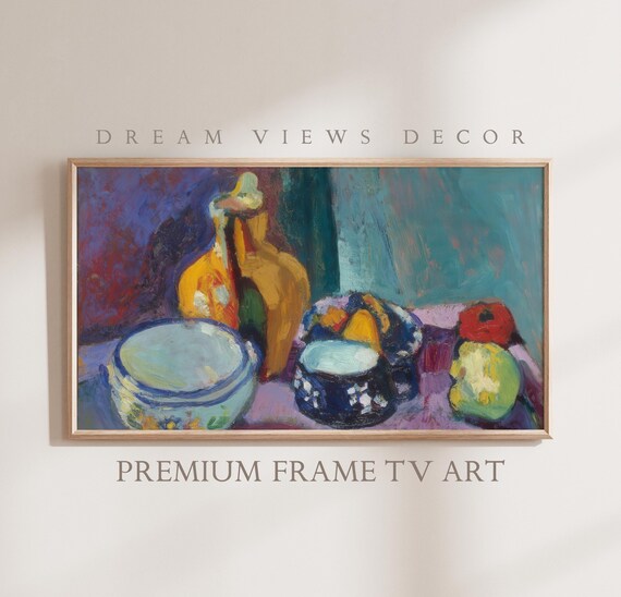Colorful Fauvist Still Life Bottle Fruit Bowls Modern Painting Print