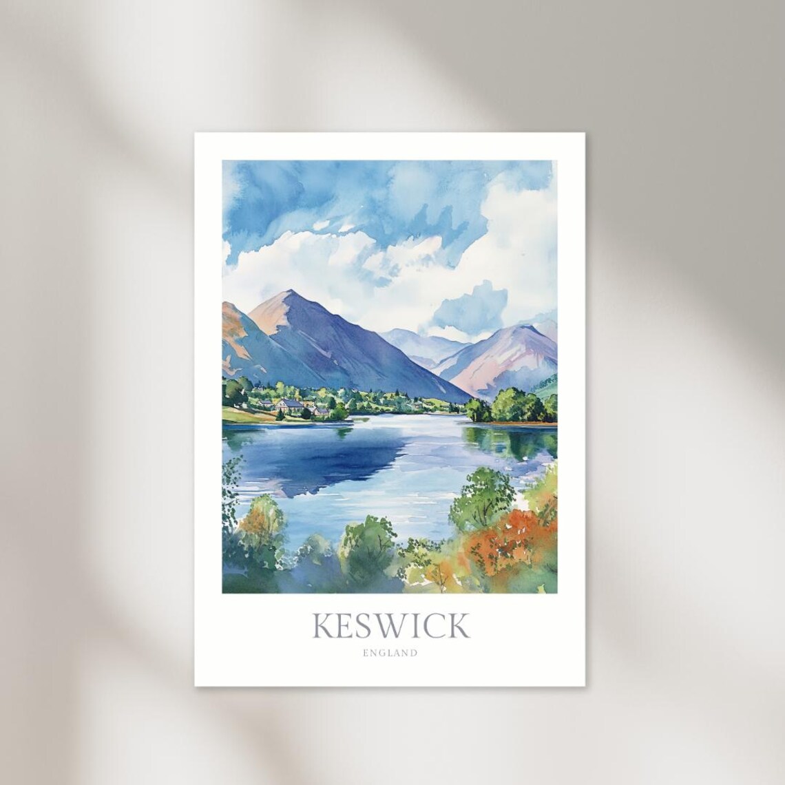 Keswick England Watercolor Poster, Travel Poster