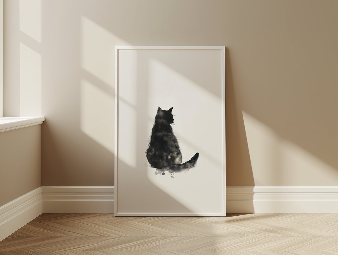 Cat Art Print Poster, Home Decor Cat Drawing