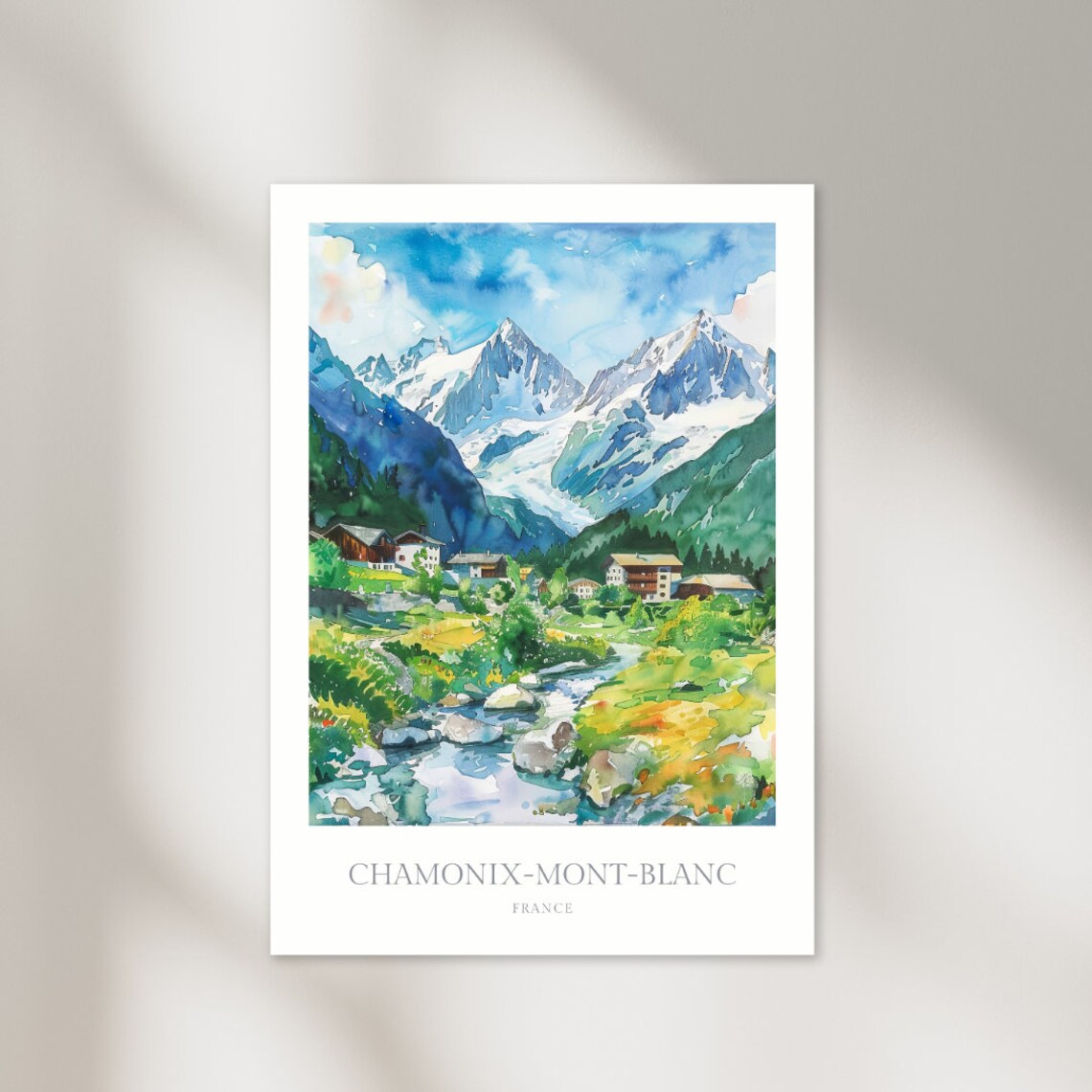 Chamonix Mont Blanc Watercolor Poster, French Alps