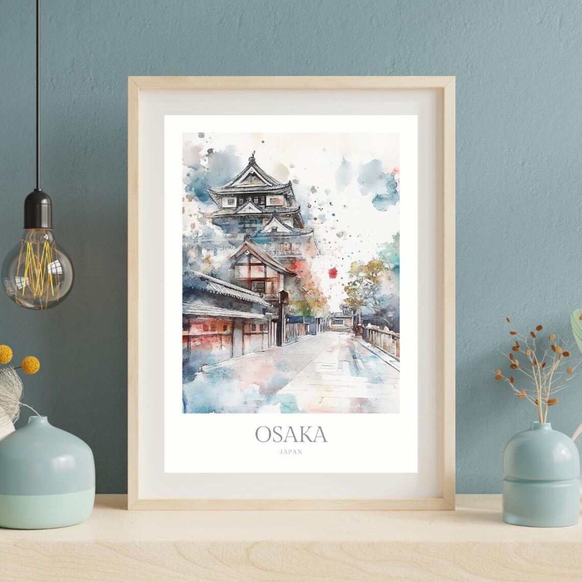 Osaka Japan Castle Watercolor Historic Landmark Street View Poster - Image 2
