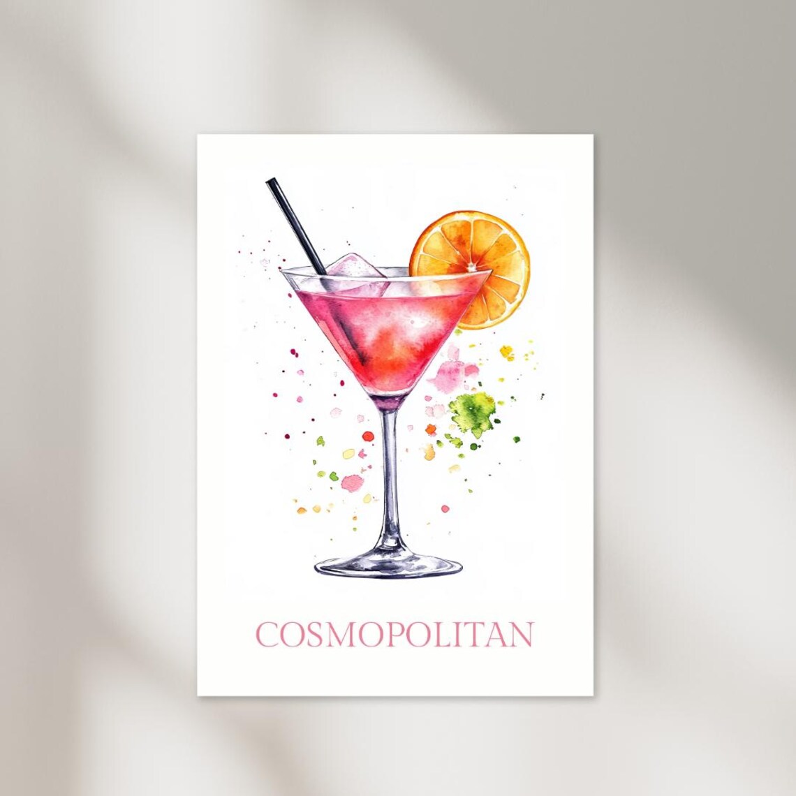 Cosmopolitan Watercolor Cocktail Poster Print