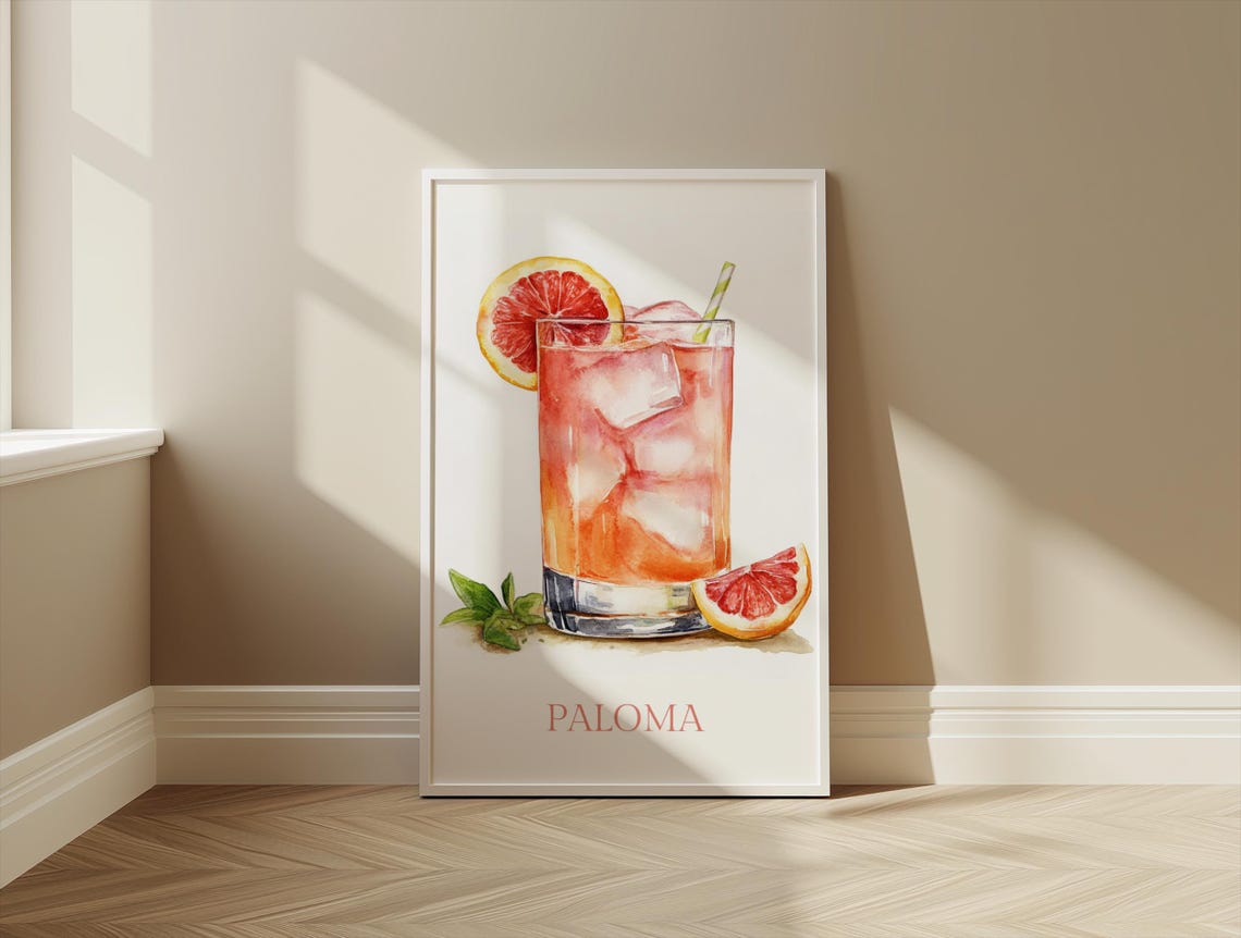 Paloma Cocktail Watercolor Grapefruit Drink Refreshment Art Print - Image 3