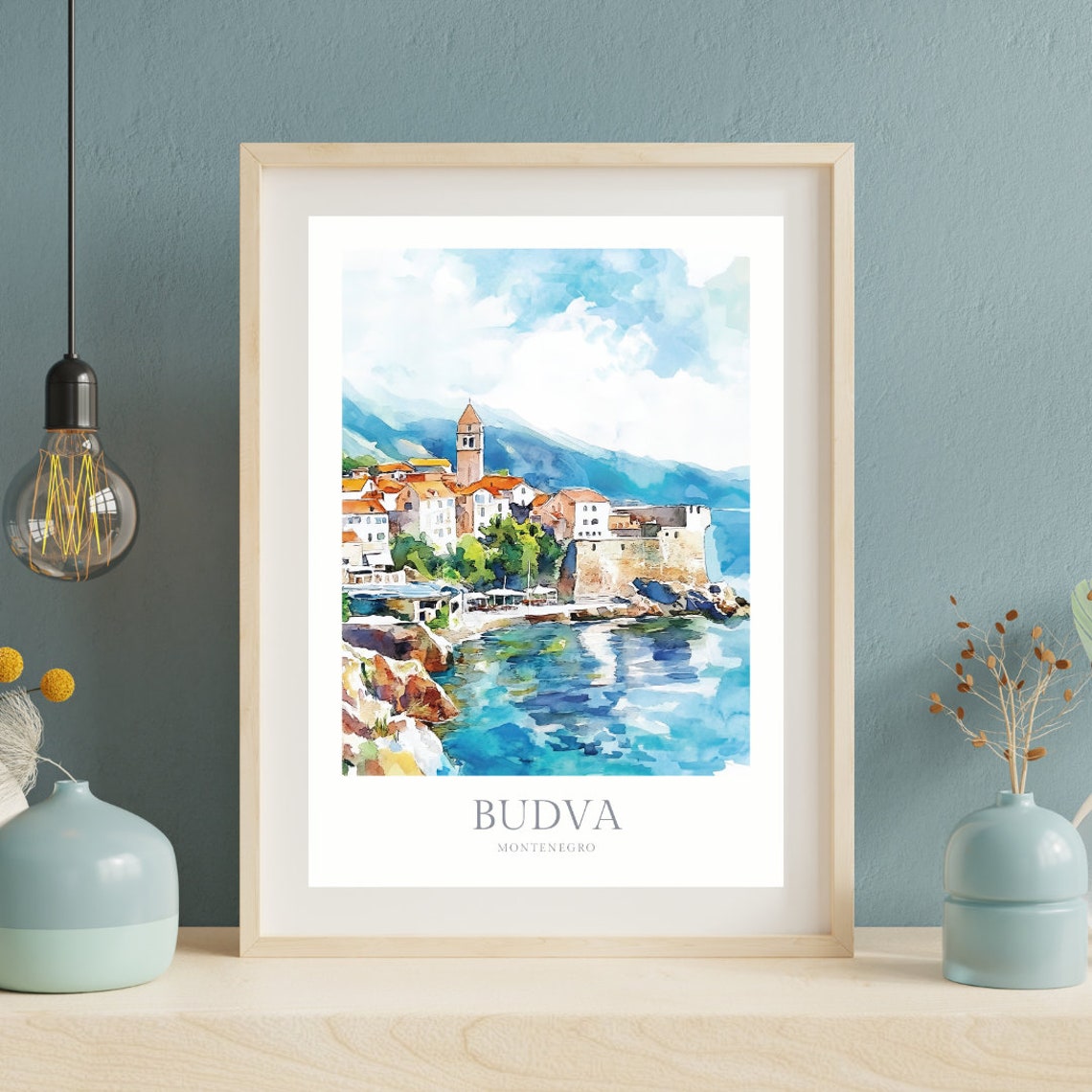 Budva Montenegro Watercolor Old Town Citadel Adriatic Seaside Poster - Image 2