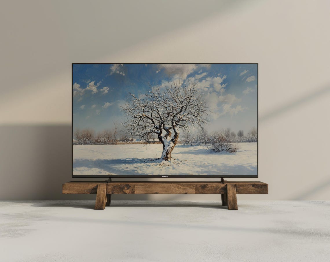 Winter Snowy Tree Landscape Vintage Oil Painting Frame Tv Art Poster - Image 2