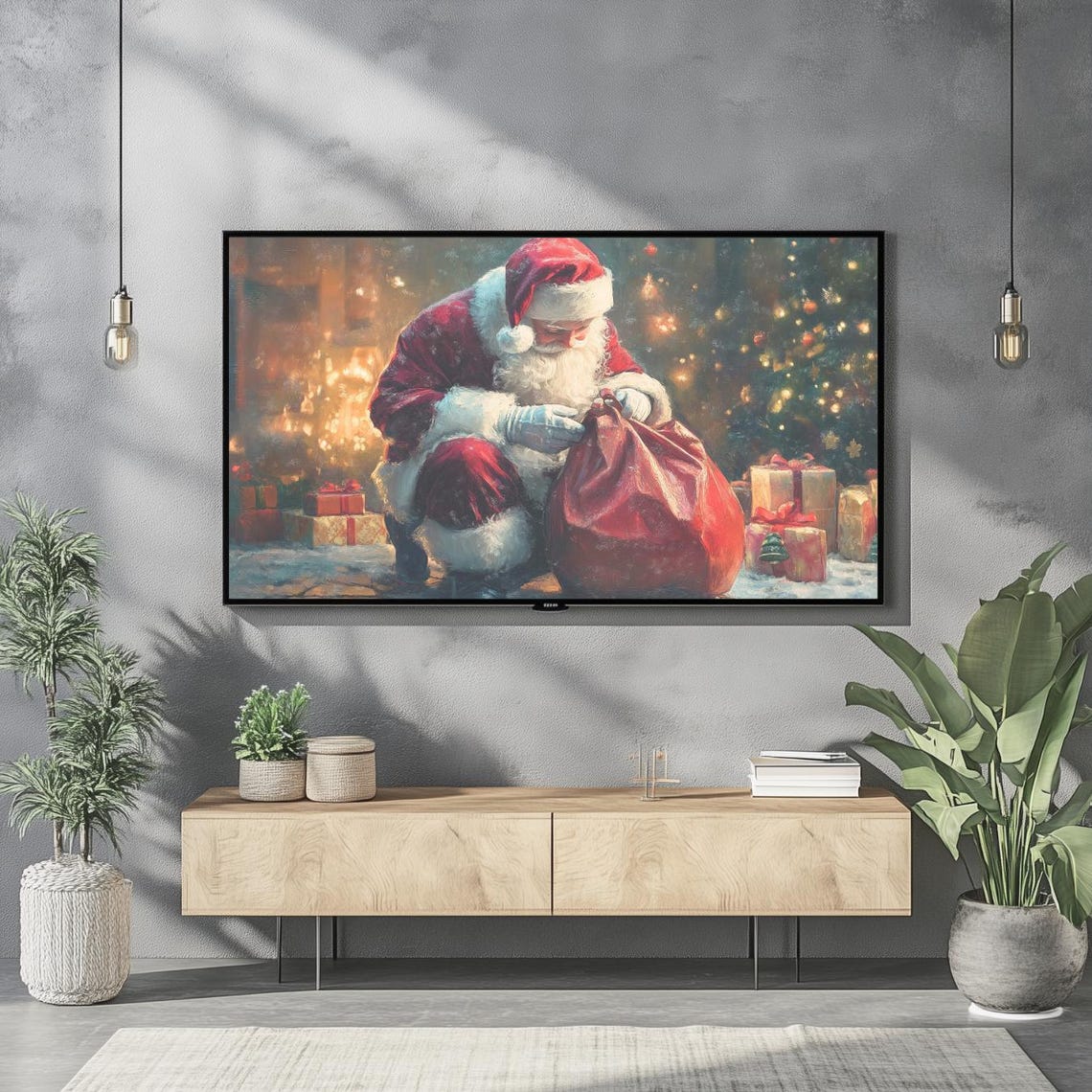 Vintage Santa Claus Toy Sack Christmas Tree Digital Display Poster - Image 2