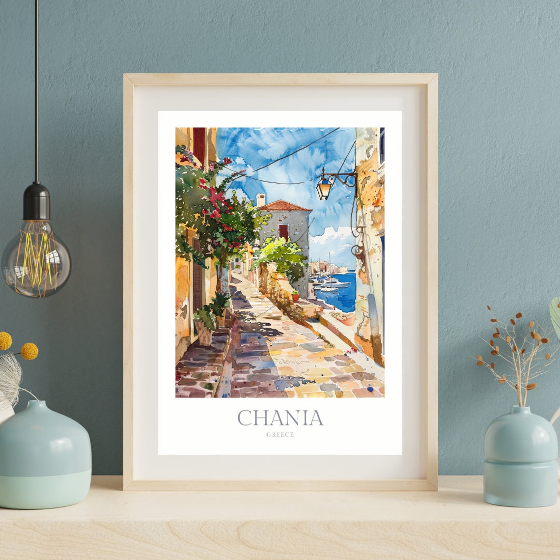 Chania Greece Watercolor Old Town Alley Harbor View Art Print - Image 2