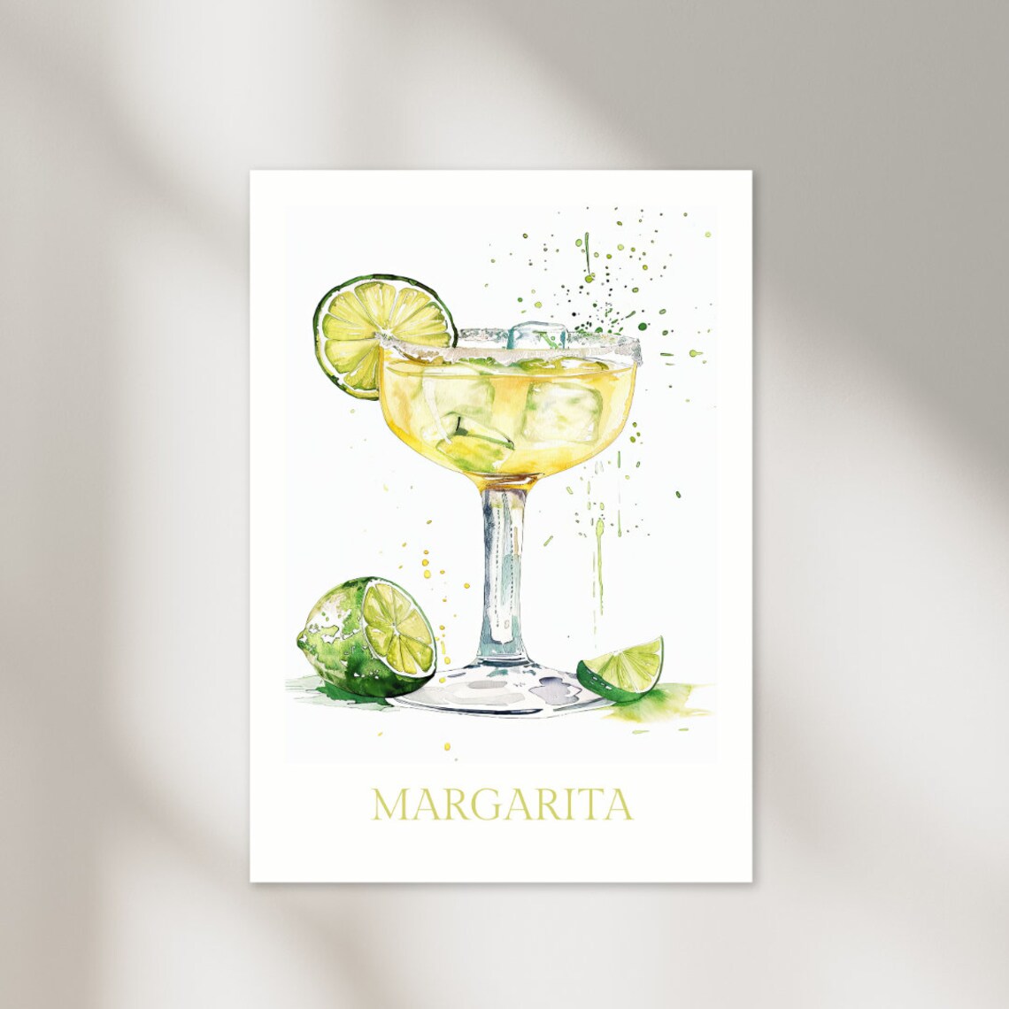 Margarita Watercolor Lime Cocktail Citrus Splash Bar Art Print