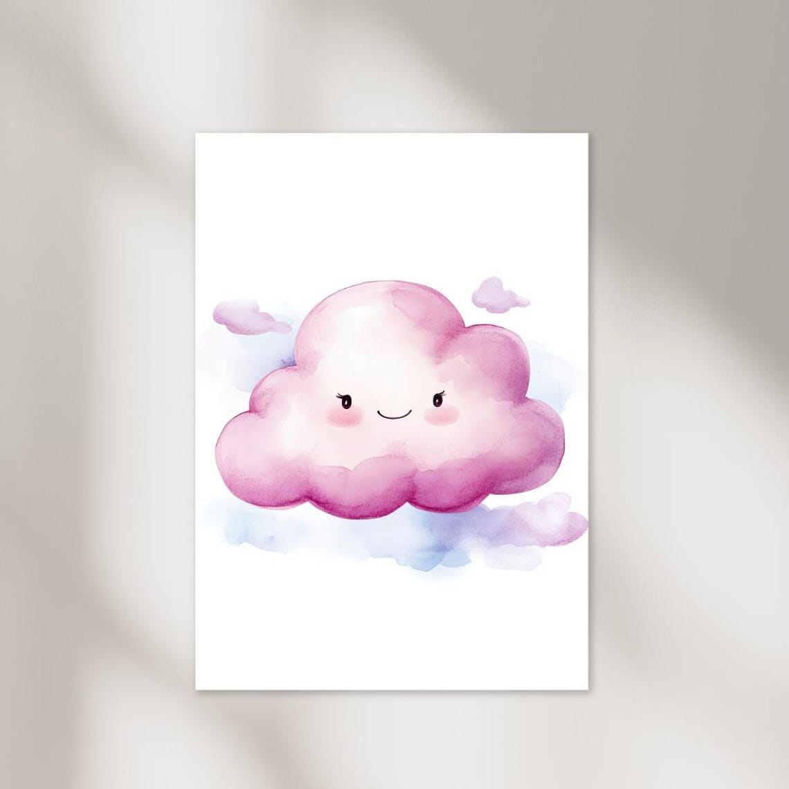Cute Pink Cloud Smile Pastel Watercolor Nursery Baby Room Poster