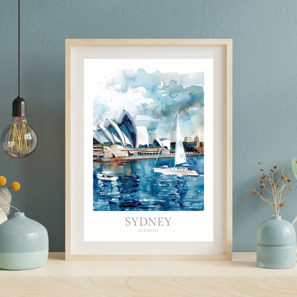 Sydney Australia Watercolor Poster of Opera House and Harbor Boats - Image 2