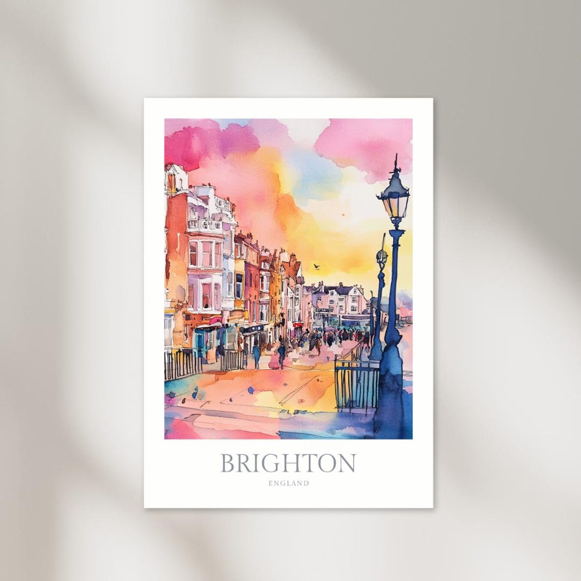 Brighton England Seaside Street Sunset Watercolor Poster Lamps