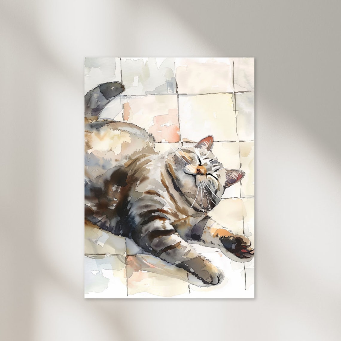 Sleepy Tabby Cat Watercolor Cozy Napping Home Decor Art Poster - Image 2