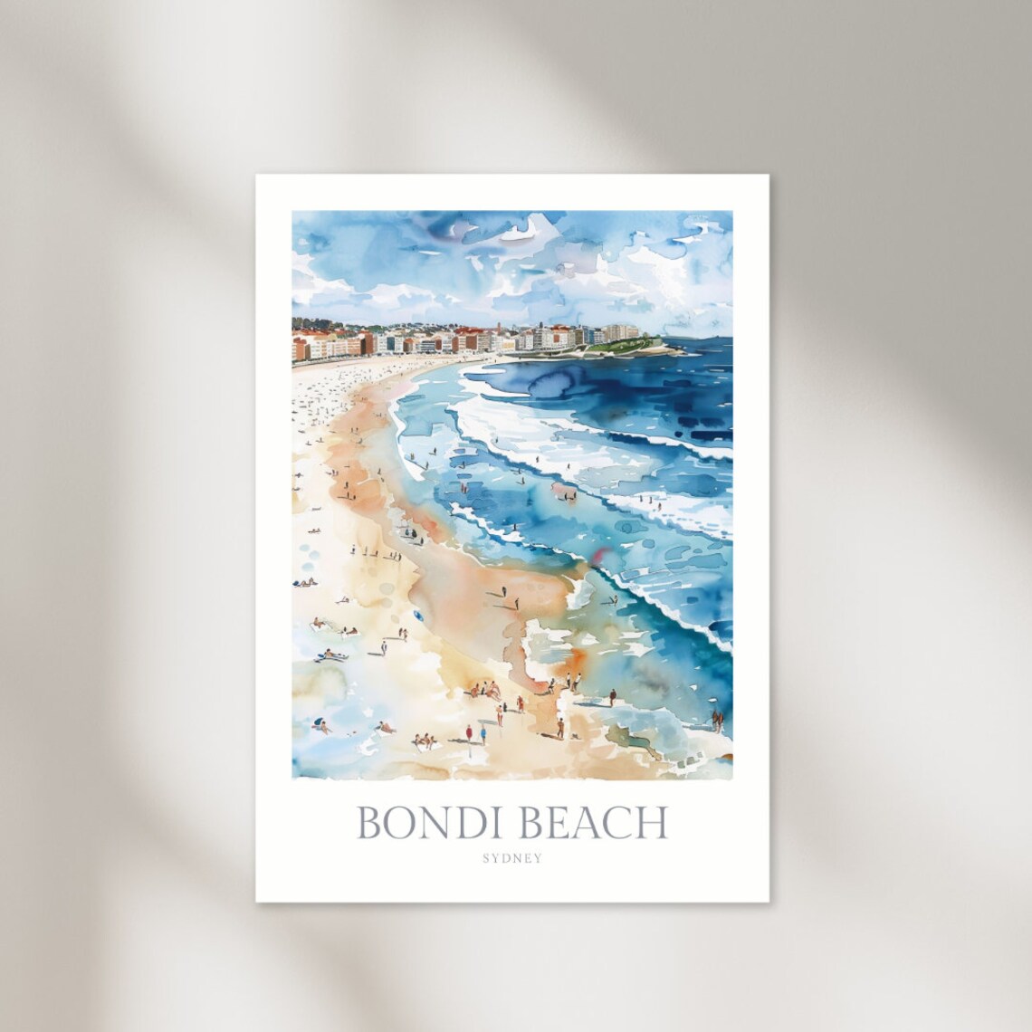 Bondi Beach Watercolor Poster, Sydney Travel Print