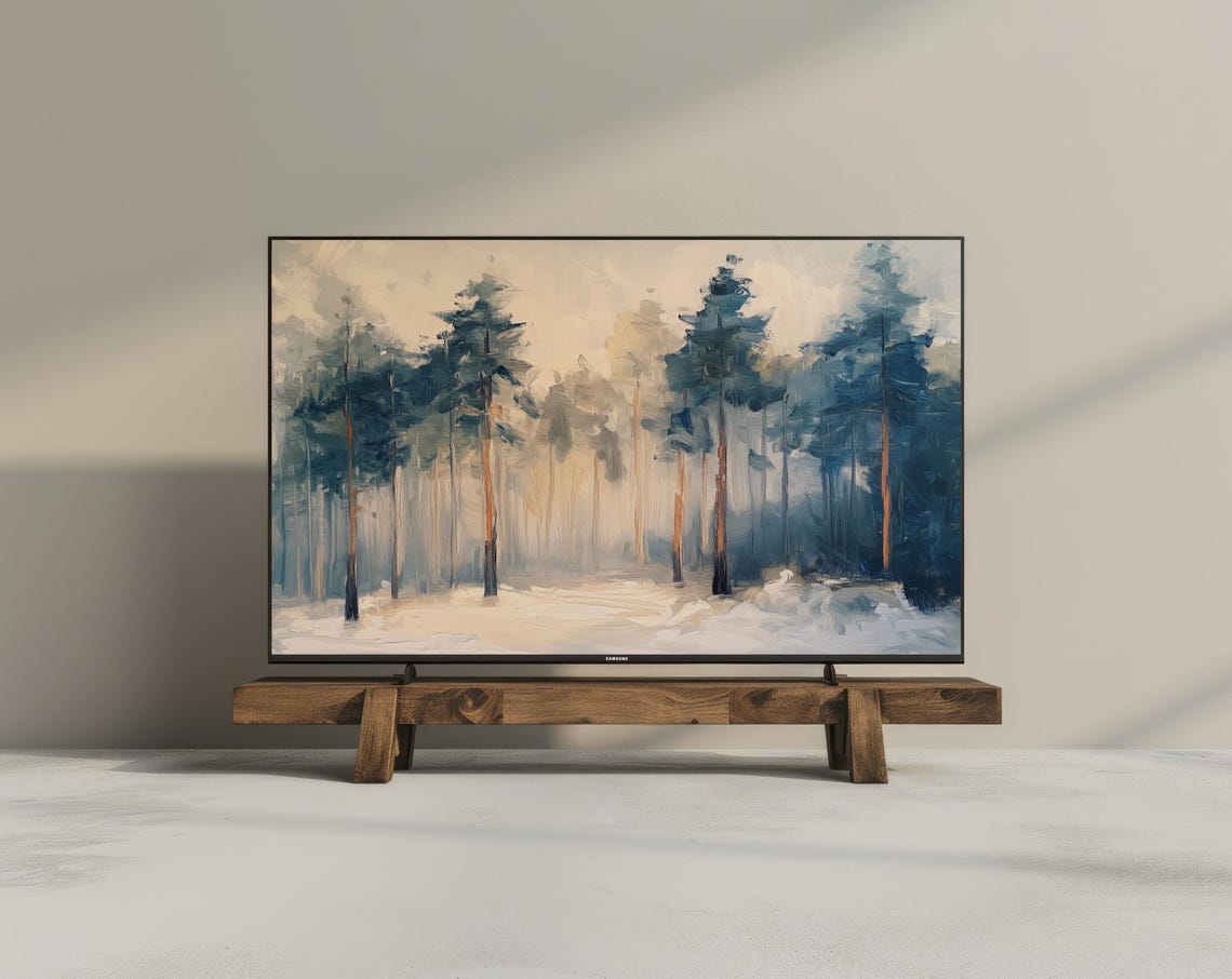 Snowy Pine Forest Fir Trees Winter Impressionist Oil Painting Poster - Image 3