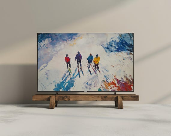 Frame Tv Art Winter Frame Tv Art Ski Resort Art For Tv Abstract Snow Oil Painting Minimalist Retro Frame Tv Art Winter Art