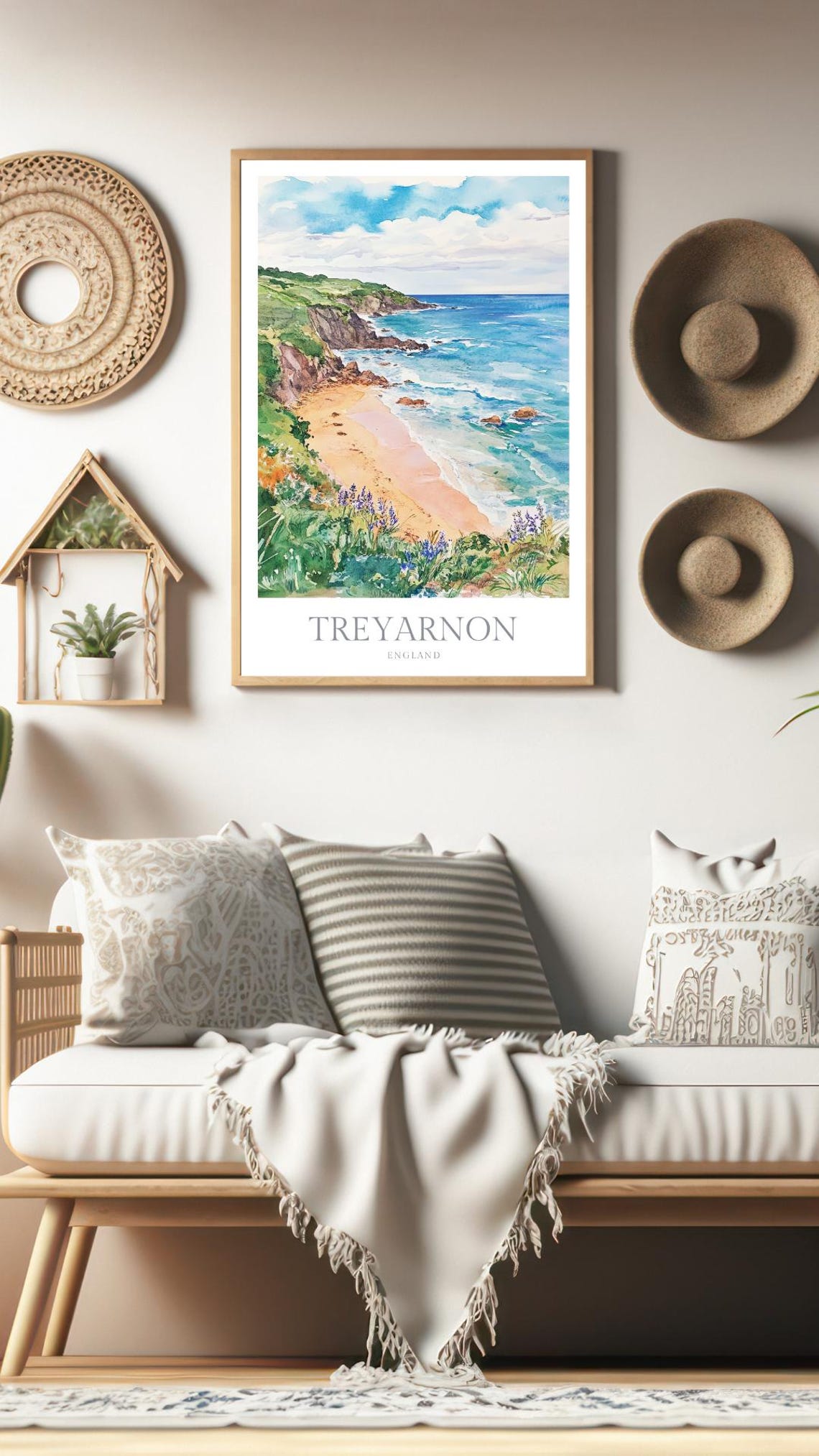 Treyarnon England Sandy Beach Coast Watercolor Travel Poster Art - Image 2