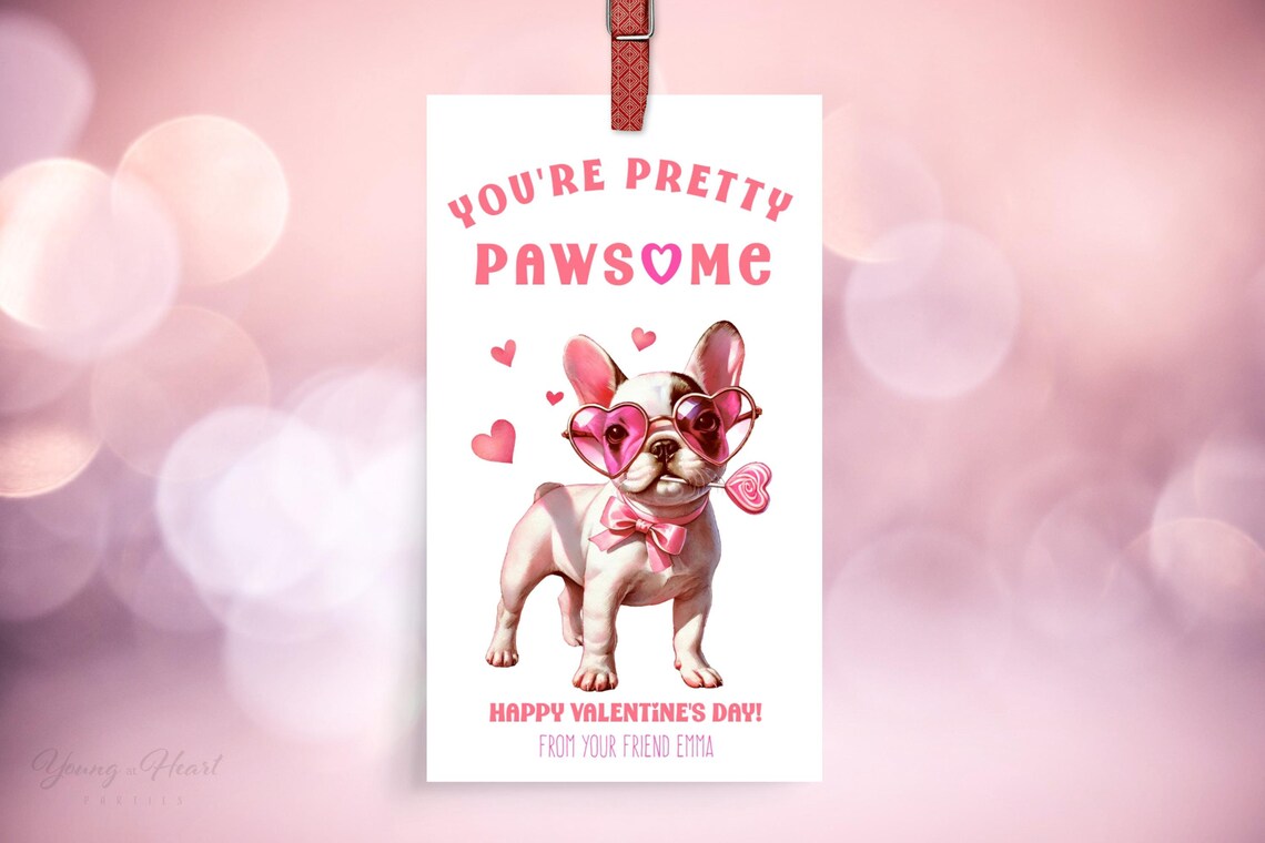 Pretty Pawsome French Bulldog Valentine Gift Tag Editable Print