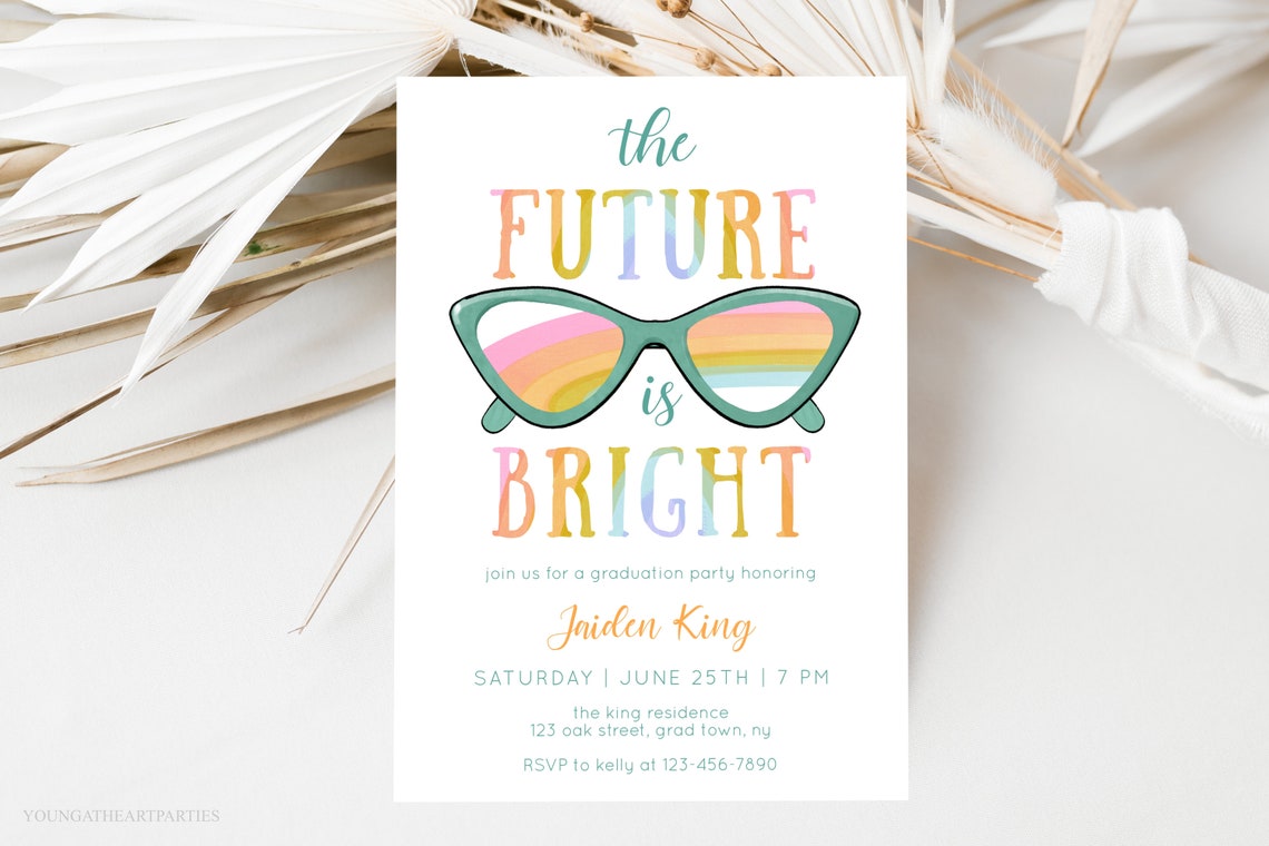 The Future Is Bright Graduation Party Invitation Sunglasses Edit Print