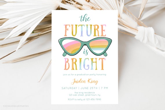 Graduation Party Invitation Template The Future Is Bright Graduation Invite Rainbow Graduation Invitation Editable Template Corjl