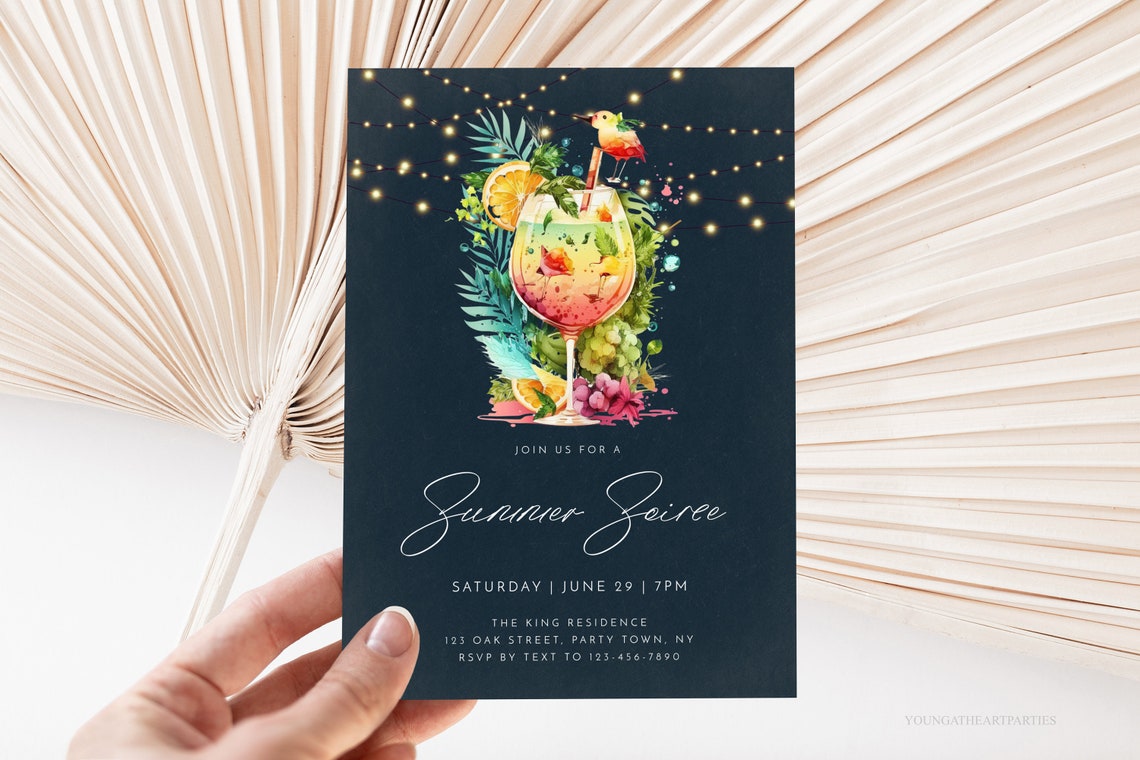 Tropical Cocktail Summer Soiree Party Invitation Editable Print