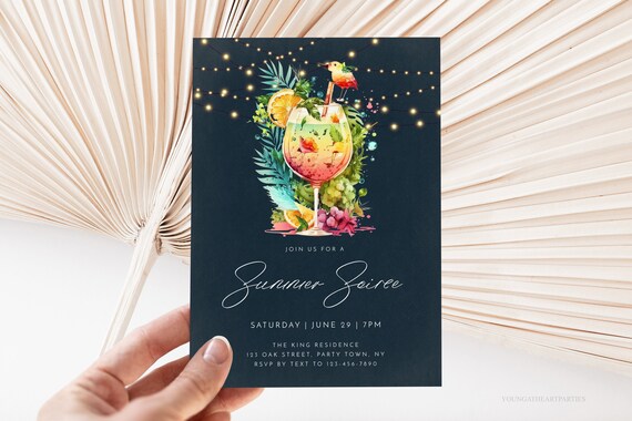 Tropical Cocktail Summer Soiree Party Invitation Editable Print