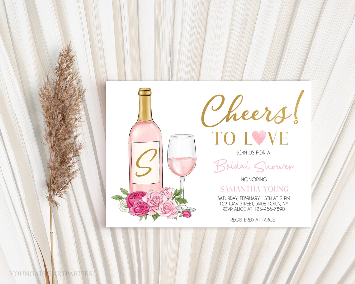 Cheers to Love Bridal Shower Wine Bottle Roses Invitation Art Print