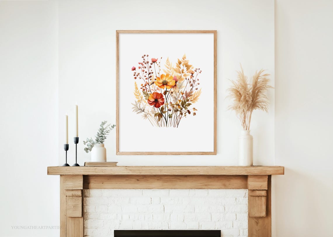Colorful Fall Wildflower Bouquet Art Print Autumn Botanical Wall Decor - Image 3