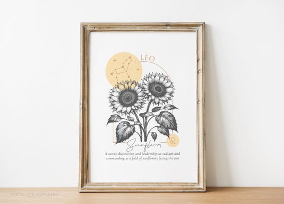 Leo Birth Flower Month Art Print Birth Flower Leo Zodiac Poster Print Sunflower Birth Flower Wall Art Birthday Gift Idea