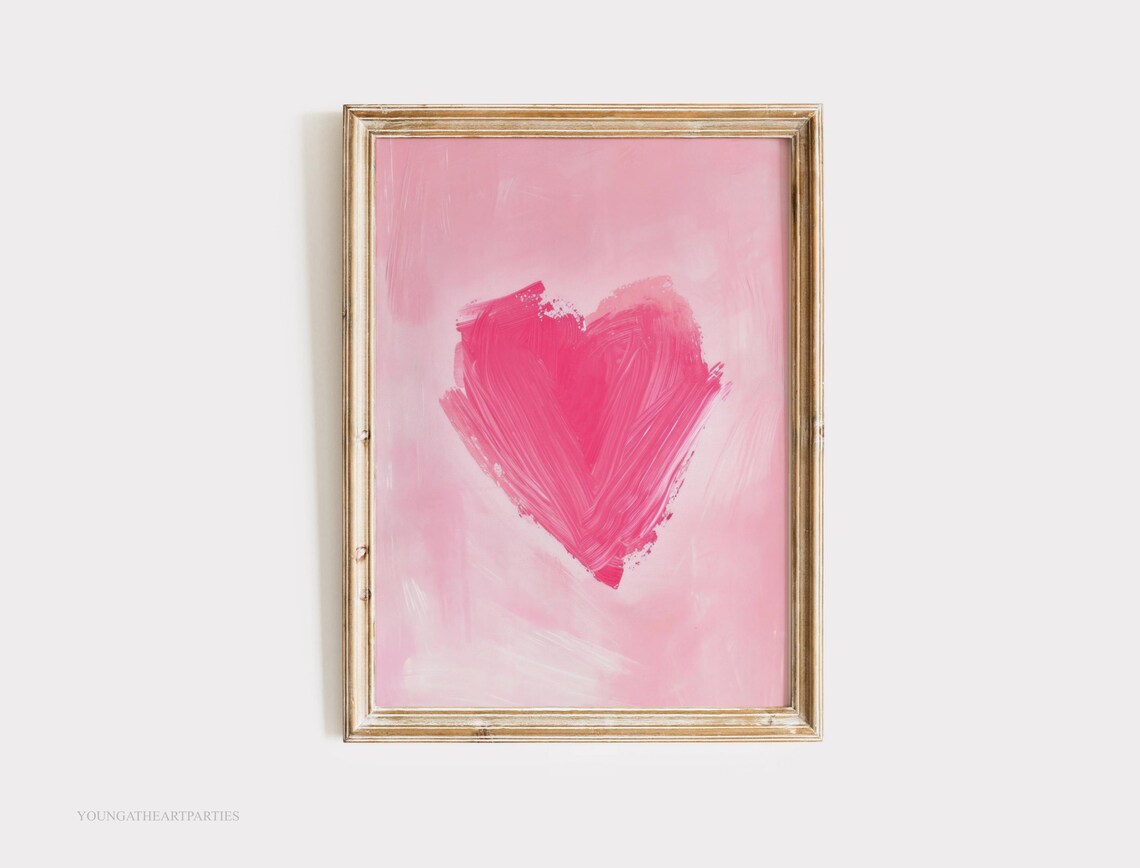 Pink Brushstroke Heart Abstract Love Art Painting Gold Frame Print - Image 4