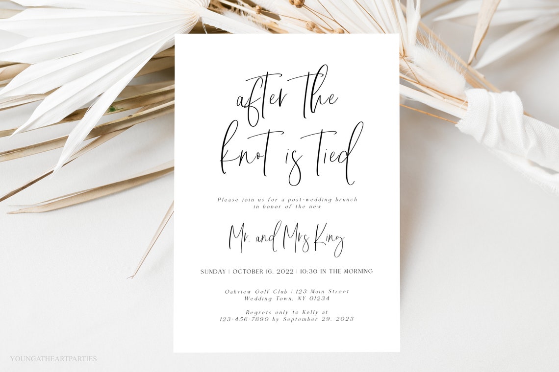 After The Knot Is Tied Post Wedding Brunch Invitation Elegant Print