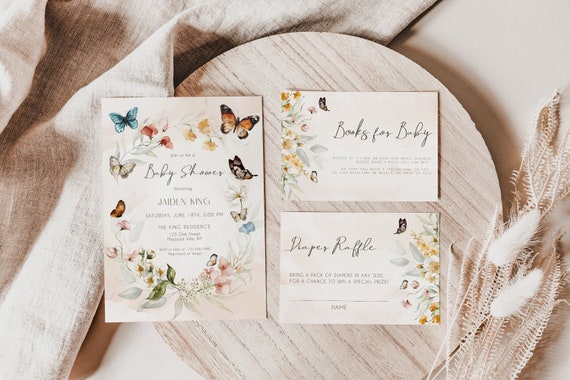 Butterfly Wildflowers Baby Shower Invitation Bundle Boho Butterfly Baby Shower Invite Suite Editable Butterfly Baby Shower Bundle Corjl