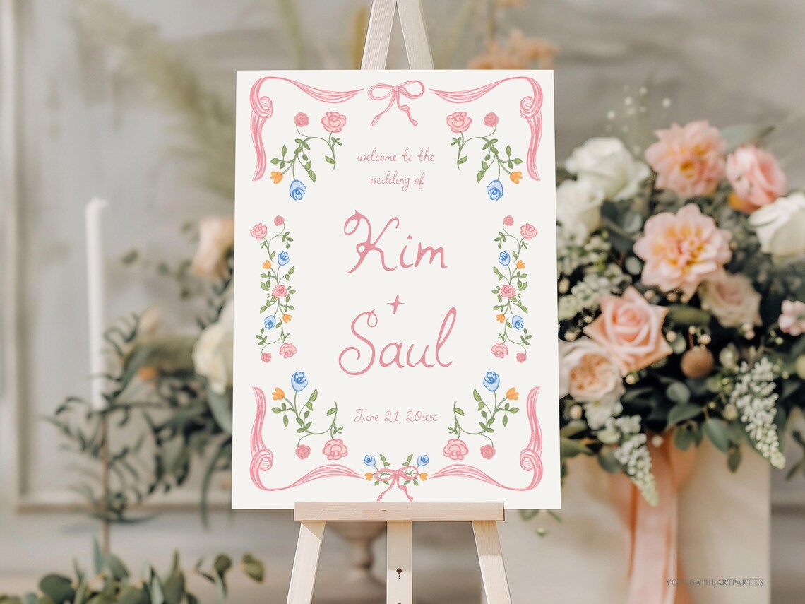 Whimsical Pink Floral Garden Wedding Welcome Sign Template Print - Image 5
