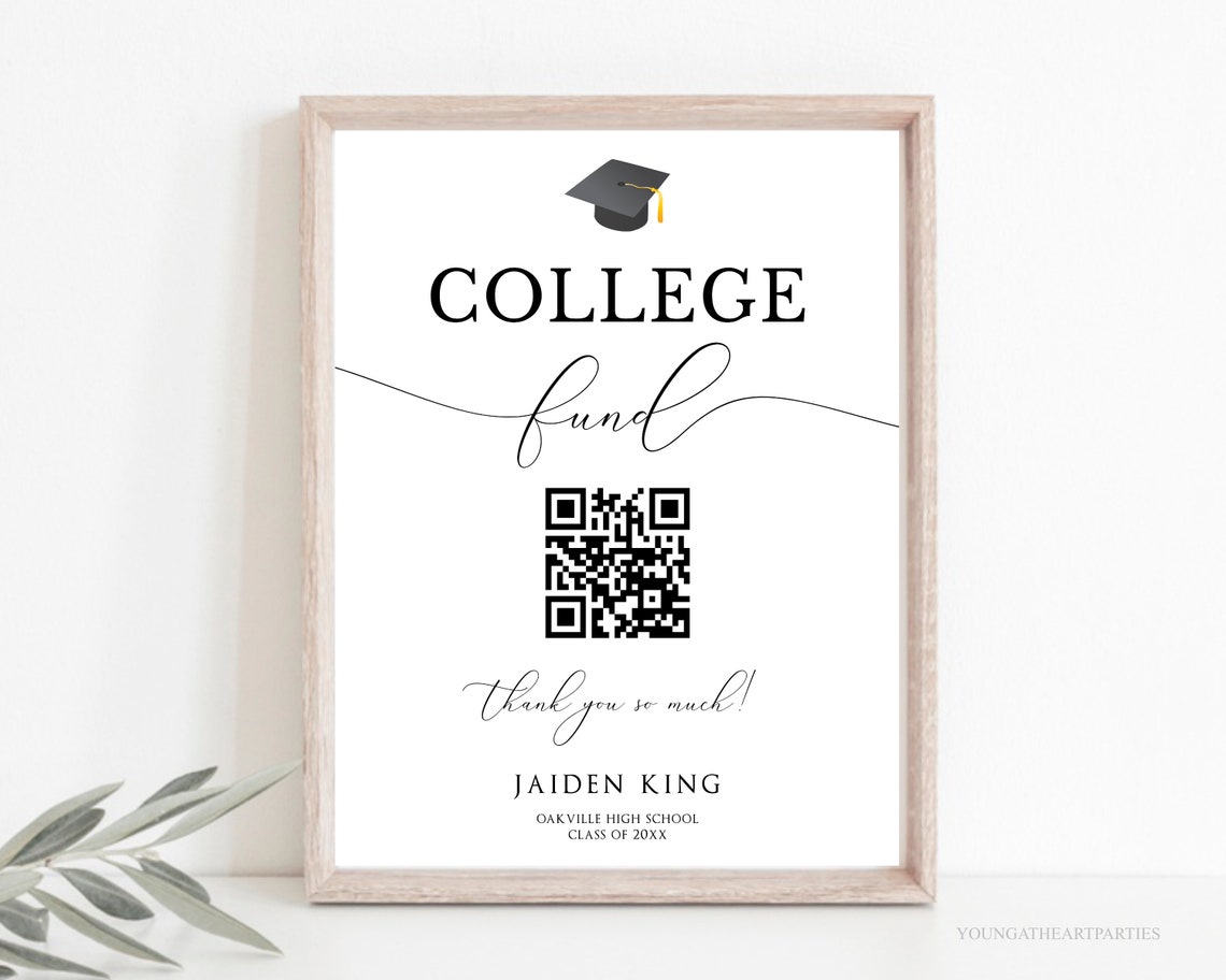 Graduation Party College Fund QR Code Money Gift Sign Poster