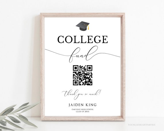 College Fund Qr Code Sign Template Venmo Qr Code Modern College Fund Sign Modern Graduation Party Sign Modern Minimalist Graduation Party