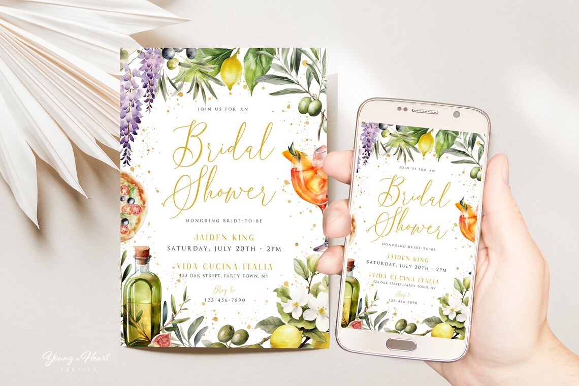 Italian Amore Bridal Shower Watercolor Lemon Invitation Print - Image 5