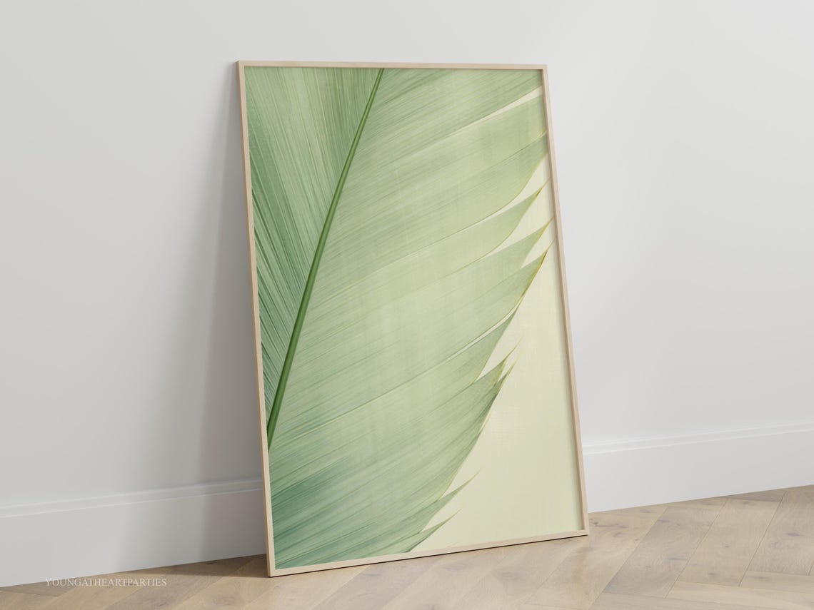 Lime Cream Palm Leaf Botanical Minimalist Modern Decor Wall Art
