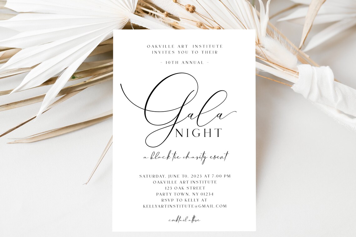 Minimalist Gala Night Black Tie Charity Auction Invitation Print