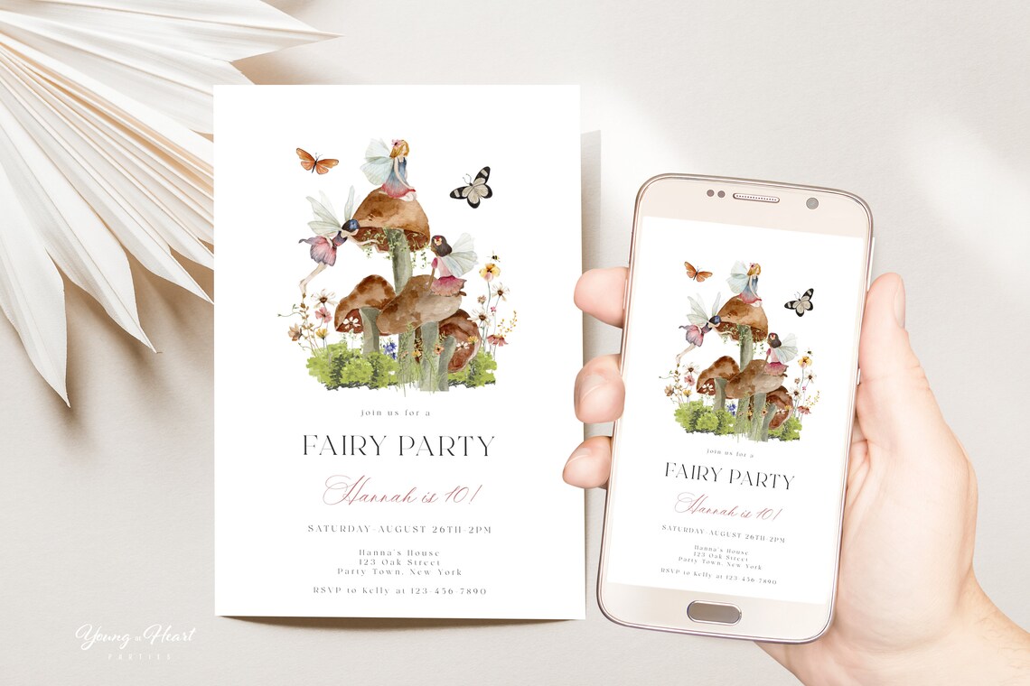 Watercolor Fairy Party Invitation Mushroom Butterfly Magic Poster - Image 5
